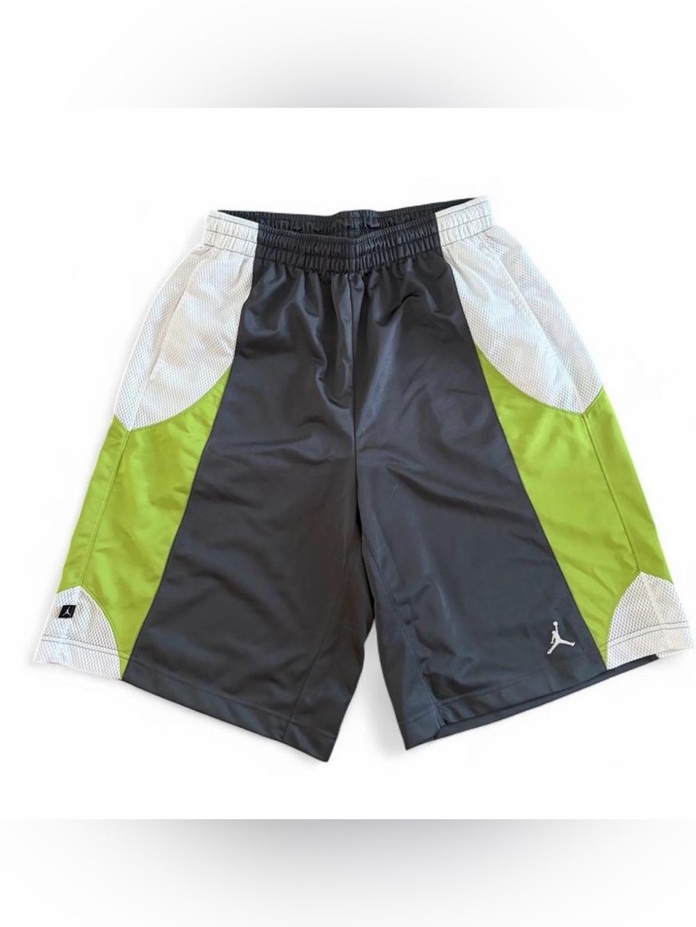 Jordan basketball shorts mens throw back size large gray with green